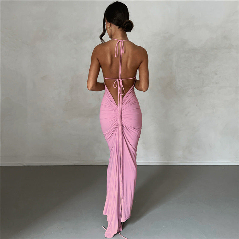 New Women's Fashion Halter Sexy Backless Slim Package Hip Temperament Dress aclosy