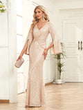 Gold Sequin Slim Fishtail Bridesmaid Banquet Evening Dress Aclosy
