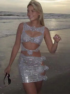 Flower Decoration Elegant Rhinestone Dress Aclosy