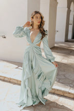 Women's Lace V-Neck Solid Color Fashion Dress Aclosy