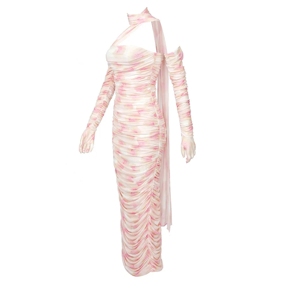 Stylish Gauze Streamer Print Dress Aclosy