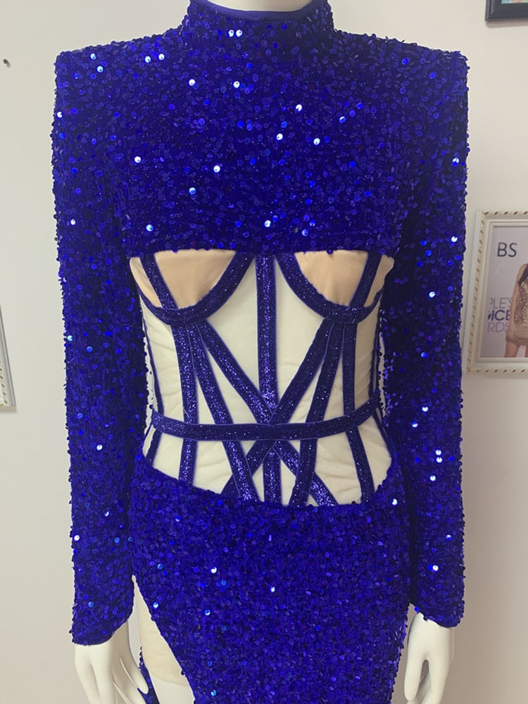 Siren Ji Sequin High Slit See-through Dress Aclosy