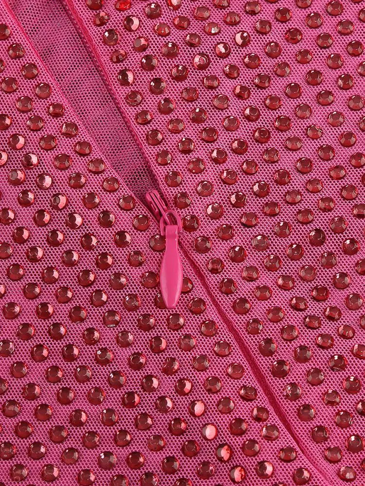 Flower Decoration Elegant Rhinestone Dress Aclosy