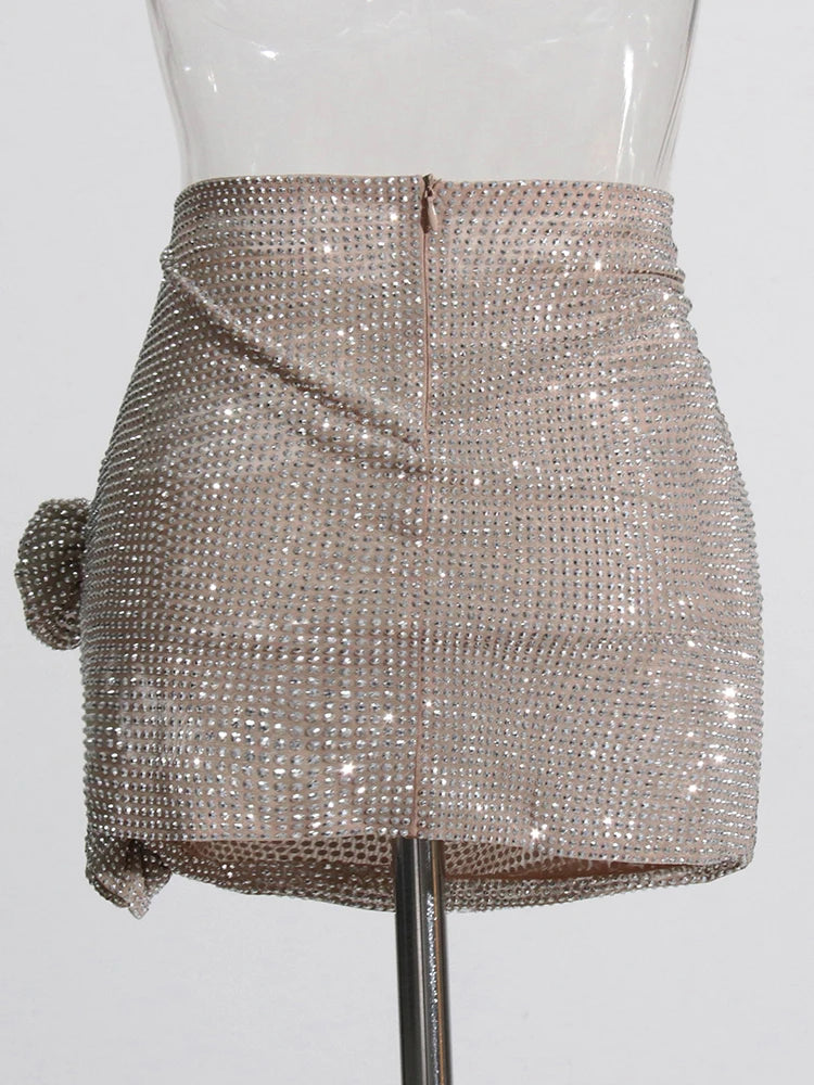 Flower Decoration Elegant Rhinestone Dress Aclosy