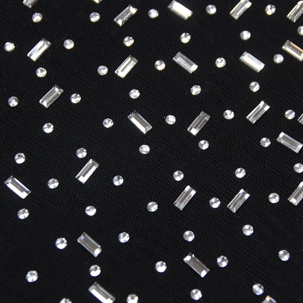 Rhinestone Blouse Mesh Long Sleeve Split Dress aclosy