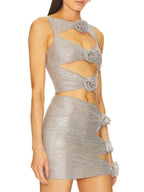 Flower Decoration Elegant Rhinestone Dress Aclosy