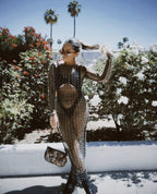 See-through Bright Diamond Bubble Bead Beach Dress Mesh Long Sleeve aclosy