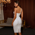 Women's Cutout Slanted Shoulder Tube Top Dress aclosy