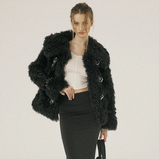 Fluffy Woolen Leather Ring Top Hot Girl Loose aclosy