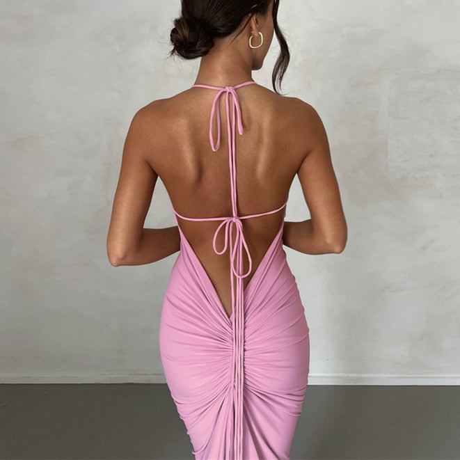 New Women's Fashion Halter Sexy Backless Slim Package Hip Temperament Dress aclosy