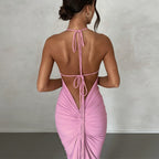 New Women's Fashion Halter Sexy Backless Slim Package Hip Temperament Dress aclosy