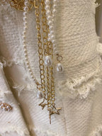 Short-sleeved Dress With Braided Pearl Chain Aclosy