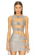 Flower Decoration Elegant Rhinestone Dress Aclosy
