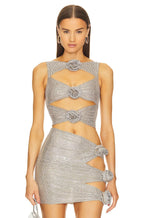 Flower Decoration Elegant Rhinestone Dress Aclosy