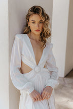 Women's Lace V-Neck Solid Color Fashion Dress Aclosy