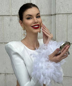 Women's Open-back Feather Long-sleeved Dress Aclosy