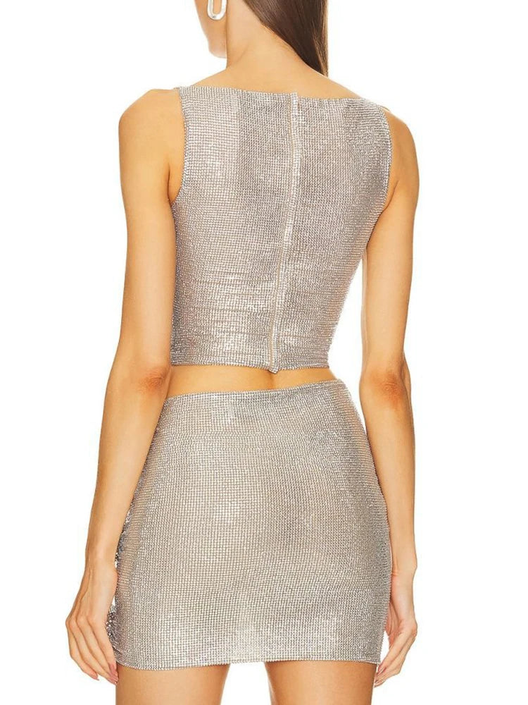 Flower Decoration Elegant Rhinestone Dress Aclosy