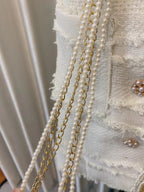 Short-sleeved Dress With Braided Pearl Chain Aclosy