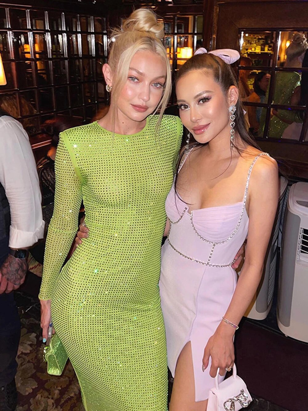 Long Sleeve Heavy Industry Sparkling Full Rhinestone Sheath Tight Elegant Dress Aclosy