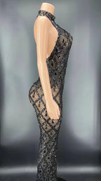 Shiny Rhinestone Silver Dress Plus Size Women's Evening Party Gown Aclosy