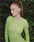 Long Sleeve Heavy Industry Sparkling Full Rhinestone Sheath Tight Elegant Dress Aclosy