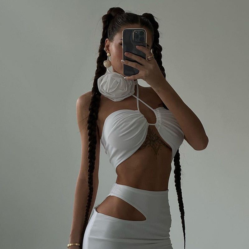 3D Rose Top High Waist Set aclosy