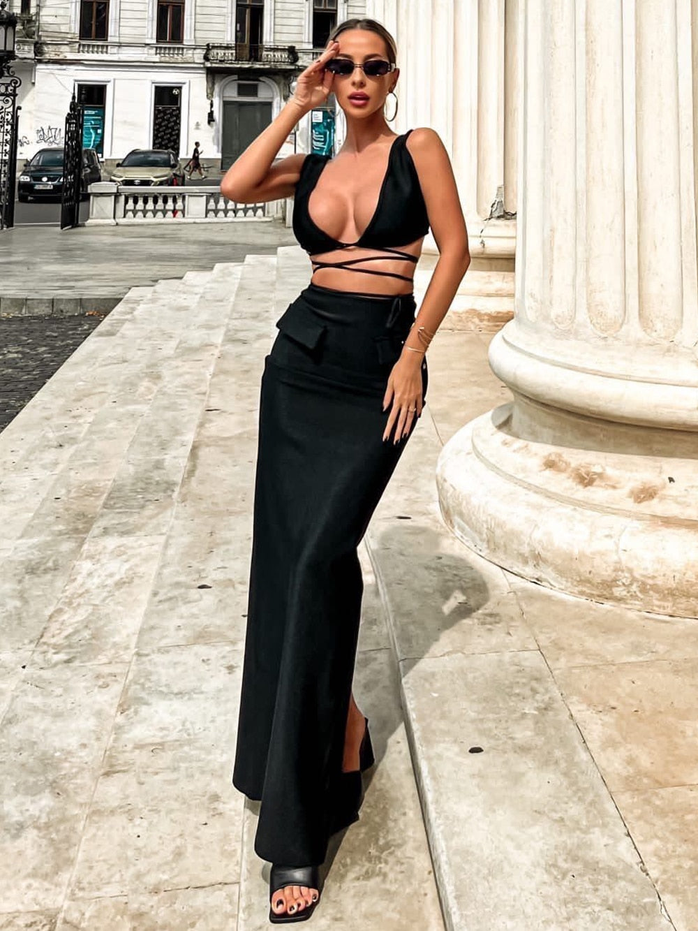 Women's Fashion Wrapped Chest Strap Dress aclosy