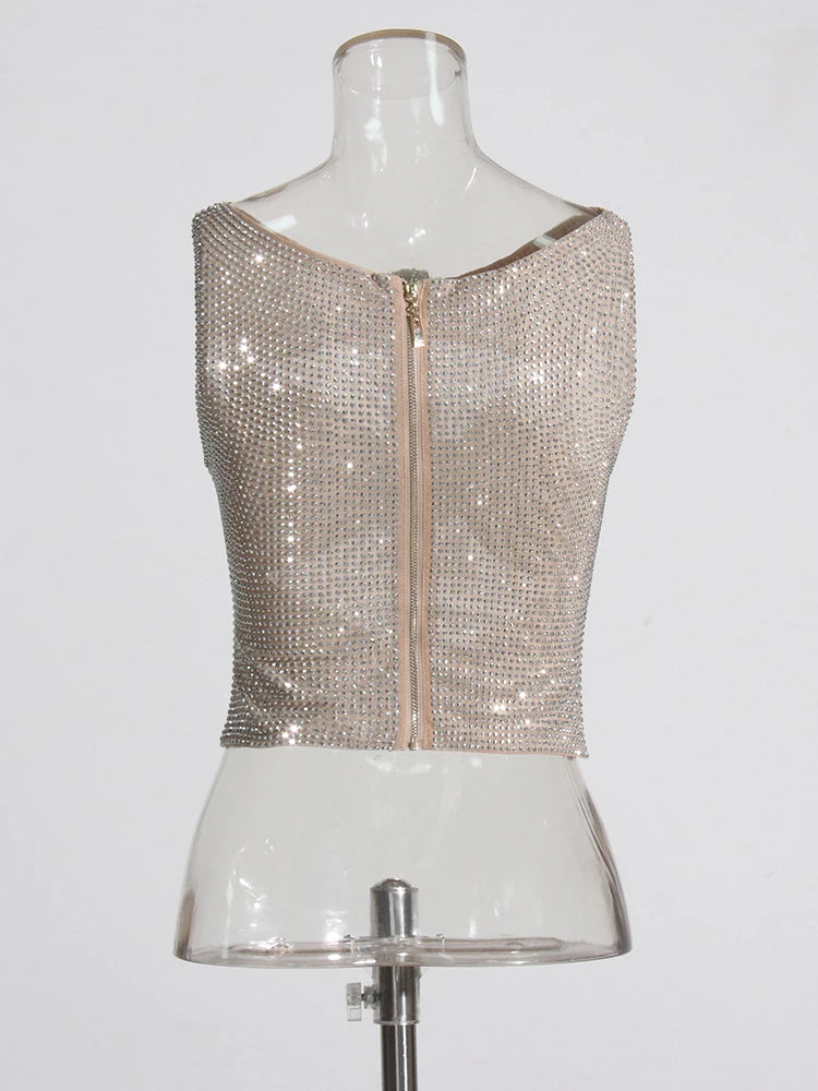 Flower Decoration Elegant Rhinestone Dress Aclosy