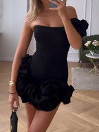 Sleeveless Slim Tube Top Tight Pleated Party Mini Dress Aclosy