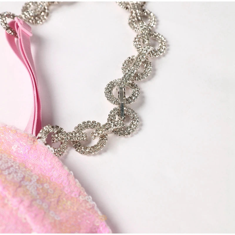 Women's Tight Artificial Fur Belt Purple Sequin Slip Dress Aclosy