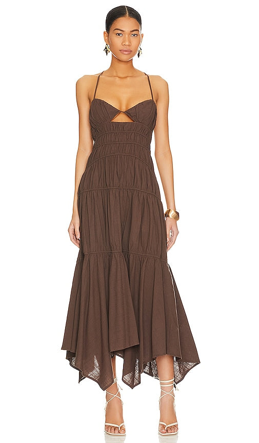 V Neck Back Strap Irregular Long Dress Aclosy