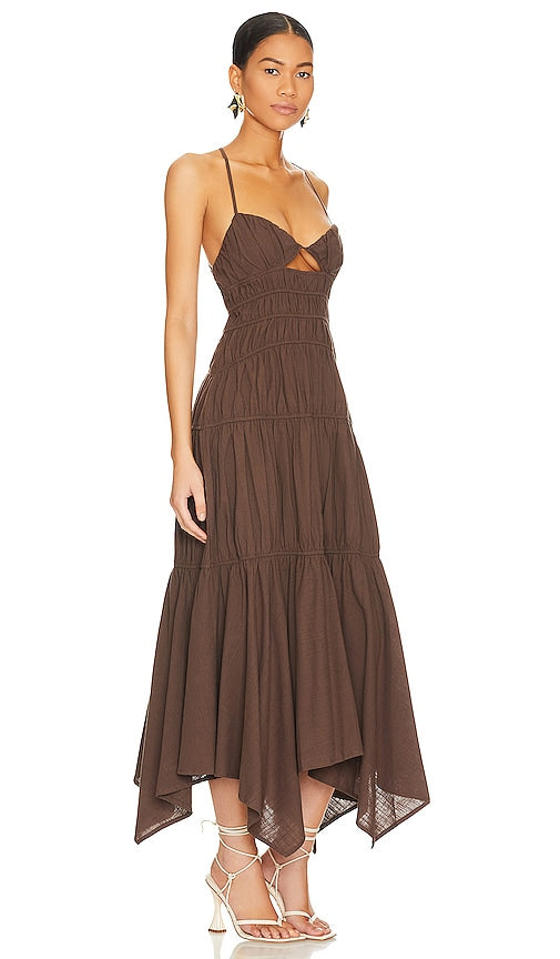 V Neck Back Strap Irregular Long Dress Aclosy