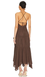 V Neck Back Strap Irregular Long Dress Aclosy