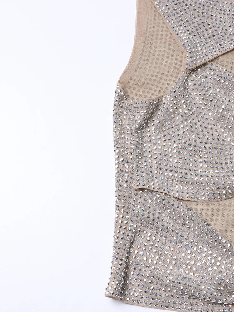 Flower Decoration Elegant Rhinestone Dress Aclosy