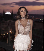 Sexy Feather V-neck Slim-fit Short Dress Aclosy