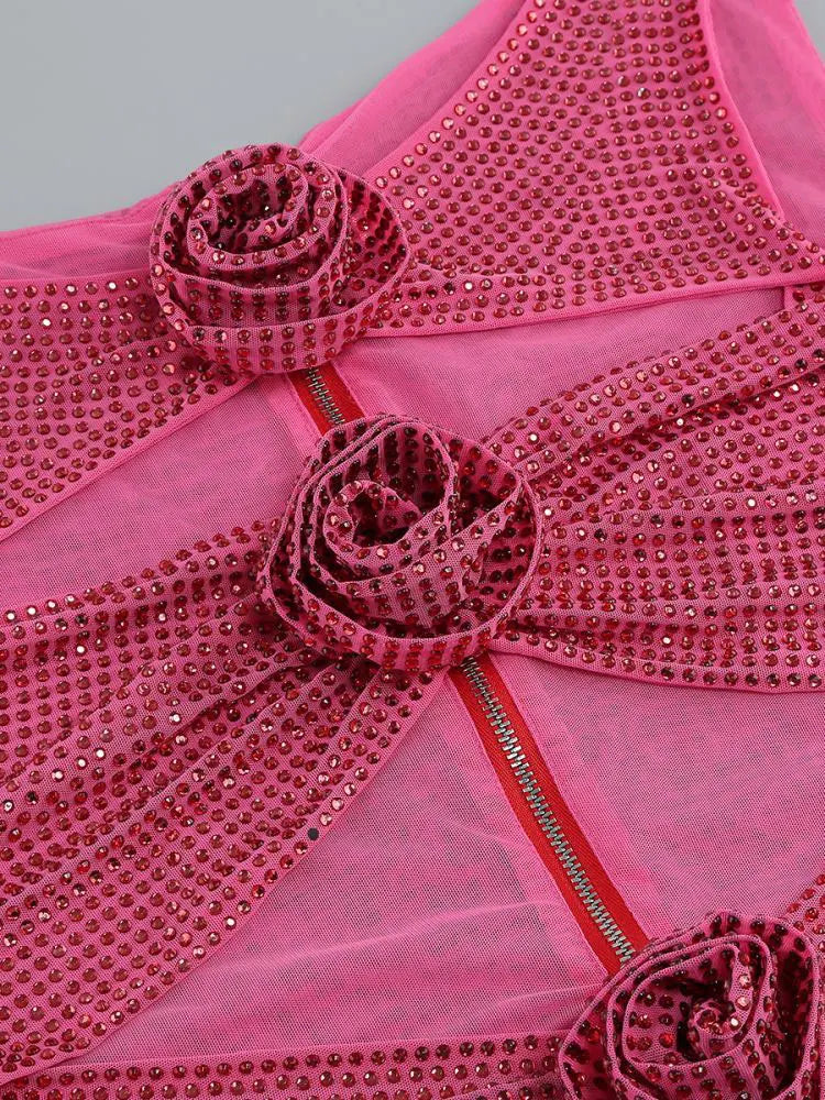 Flower Decoration Elegant Rhinestone Dress Aclosy