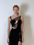 Slit Long Mesh See-through Irregular Dress Aclosy