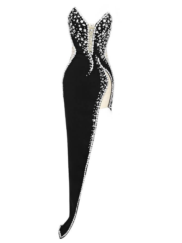 ALYIA STRAPLESS EMBELLISHED BANDAGE DRESS aclosy