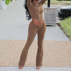 High Waist Bootcut Pants Leisure Sports Two-piece Set aclosy