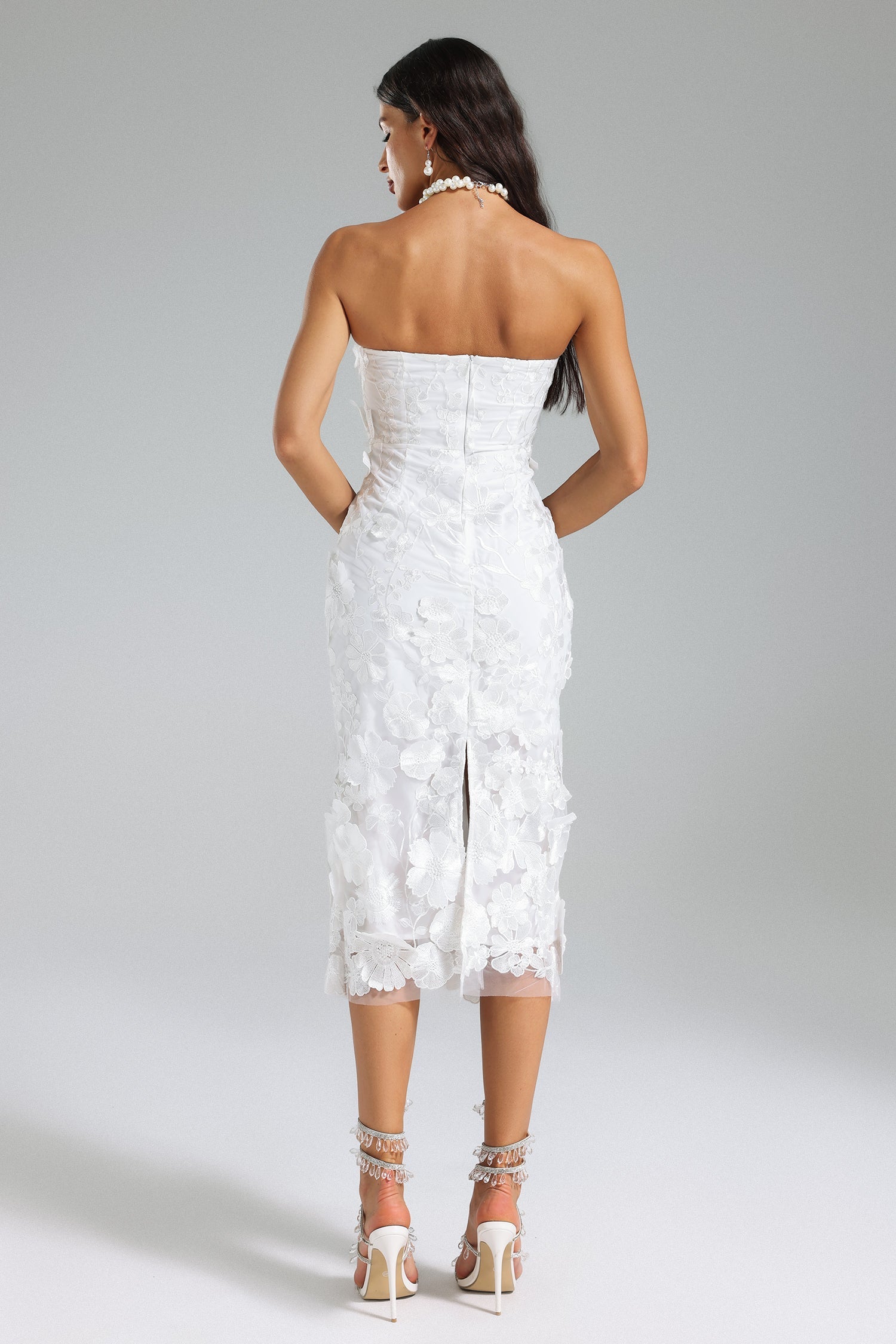 Chic strapless flower embroidered celeb dress