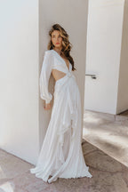 Women's Lace V-Neck Solid Color Fashion Dress Aclosy