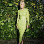 Long Sleeve Heavy Industry Sparkling Full Rhinestone Sheath Tight Elegant Dress Aclosy