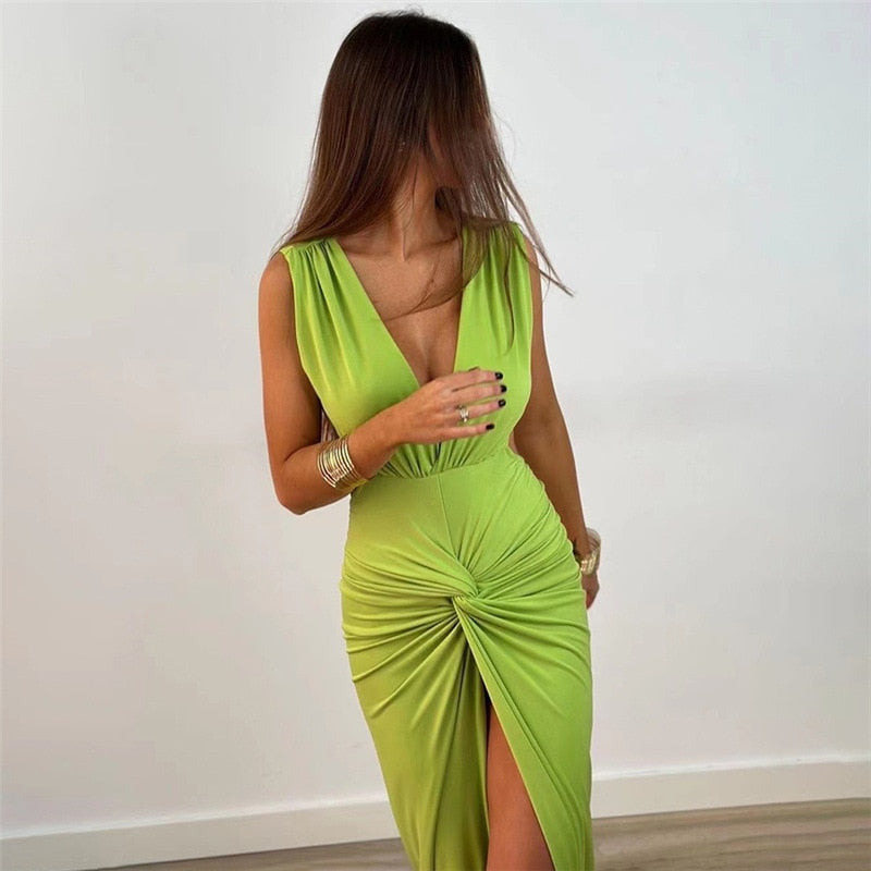 Internet Hot Sexy Deep V Sleeveless Backless Evening Dress Aclosy