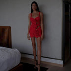 Three-dimensional Flower Lace-up Cutout Suspender Dress Aclosy