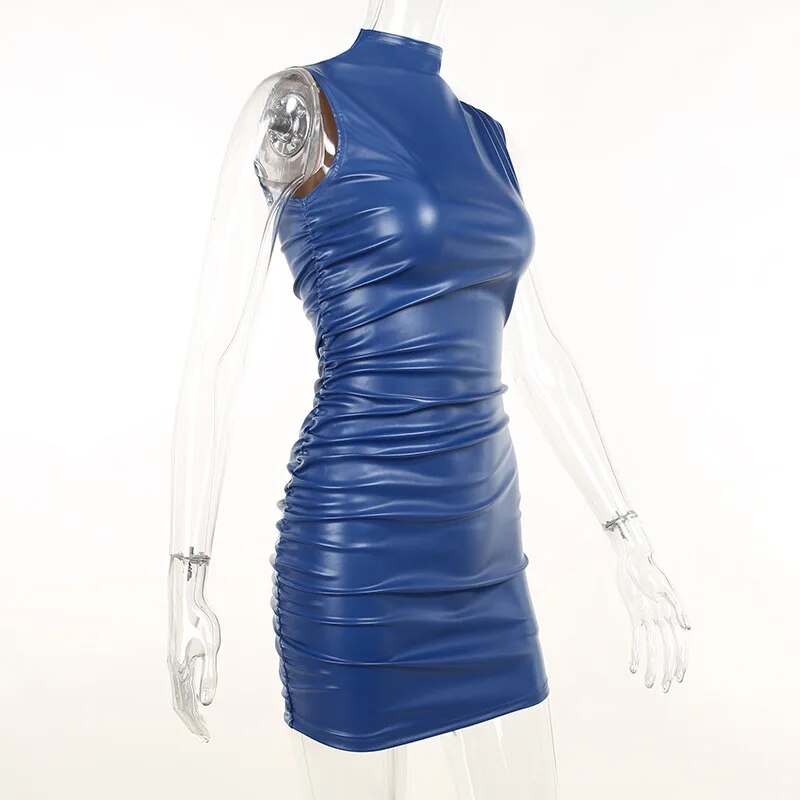 Chic Leather Mini Dress With Waist aclosy