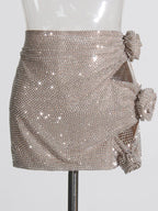 Flower Decoration Elegant Rhinestone Dress Aclosy