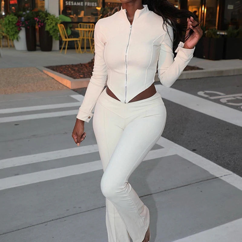 High Waist Bootcut Pants Leisure Sports Two-piece Set aclosy