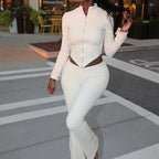 High Waist Bootcut Pants Leisure Sports Two-piece Set aclosy