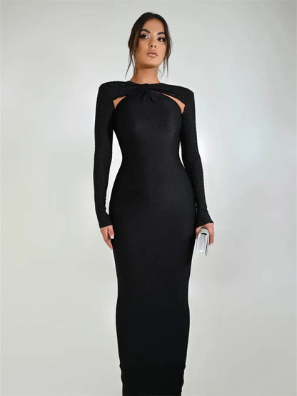 Women's Fashion Tight Long Sleeve Stitching Dress Aclosy