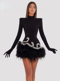 Black Sexy Casual Long Sleeve Velvet Slimming Dress aclosy